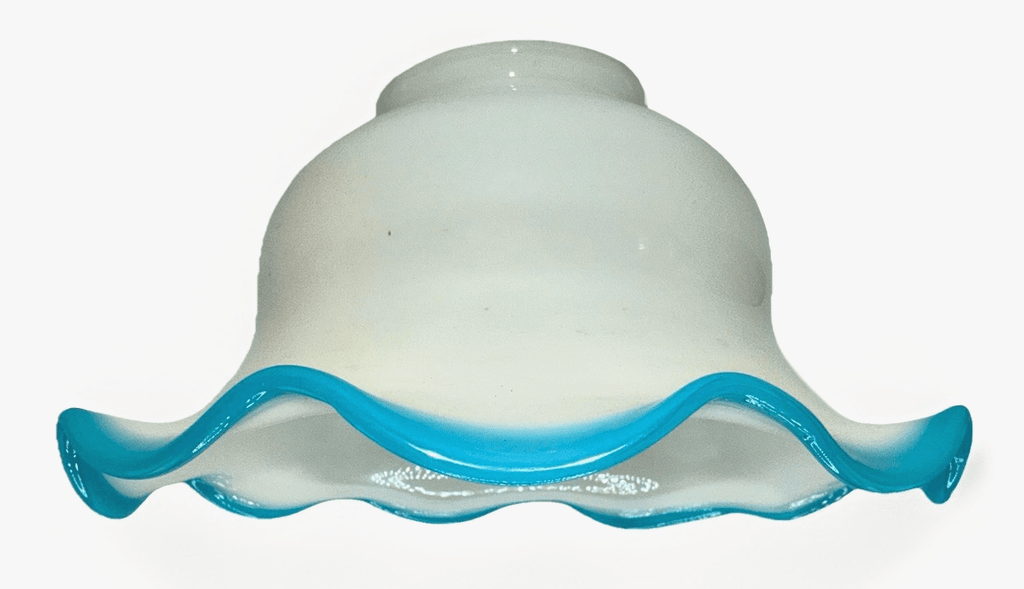 Opaque White Glass Lamp Shade Cased Turquoise Blue Ruffled 6 1/2" Outer Rim - AntiquesEtceteraOpaque White Glass Lamp Shade Cased Turquoise Blue Ruffled 6 1/2" Outer RimUnbrandedAntiquesEtcetera