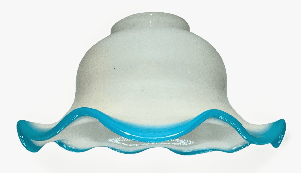 Opaque White Glass Lamp Shade Cased Turquoise Blue Ruffled 6 1/2" Outer Rim - AntiquesEtceteraOpaque White Glass Lamp Shade Cased Turquoise Blue Ruffled 6 1/2" Outer RimUnbrandedAntiquesEtcetera