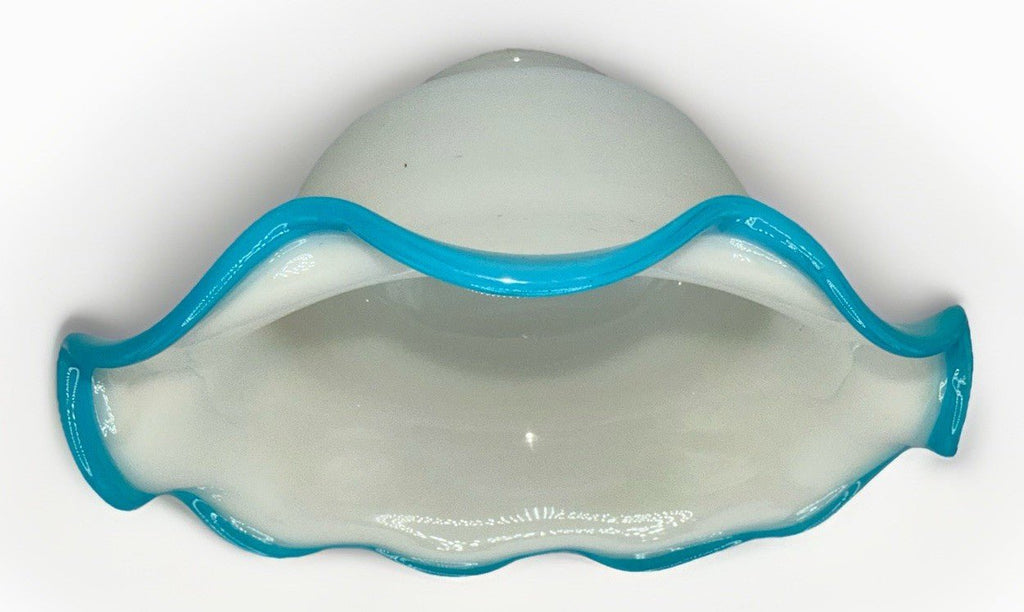 Opaque White Glass Lamp Shade Cased Turquoise Blue Ruffled 6 1/2" Outer Rim - AntiquesEtceteraOpaque White Glass Lamp Shade Cased Turquoise Blue Ruffled 6 1/2" Outer RimUnbrandedAntiquesEtcetera