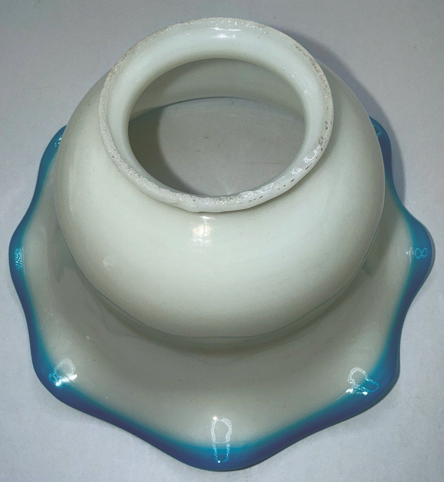 Opaque White Glass Lamp Shade Cased Turquoise Blue Ruffled 6 1/2" Outer Rim - AntiquesEtceteraOpaque White Glass Lamp Shade Cased Turquoise Blue Ruffled 6 1/2" Outer RimUnbrandedAntiquesEtcetera