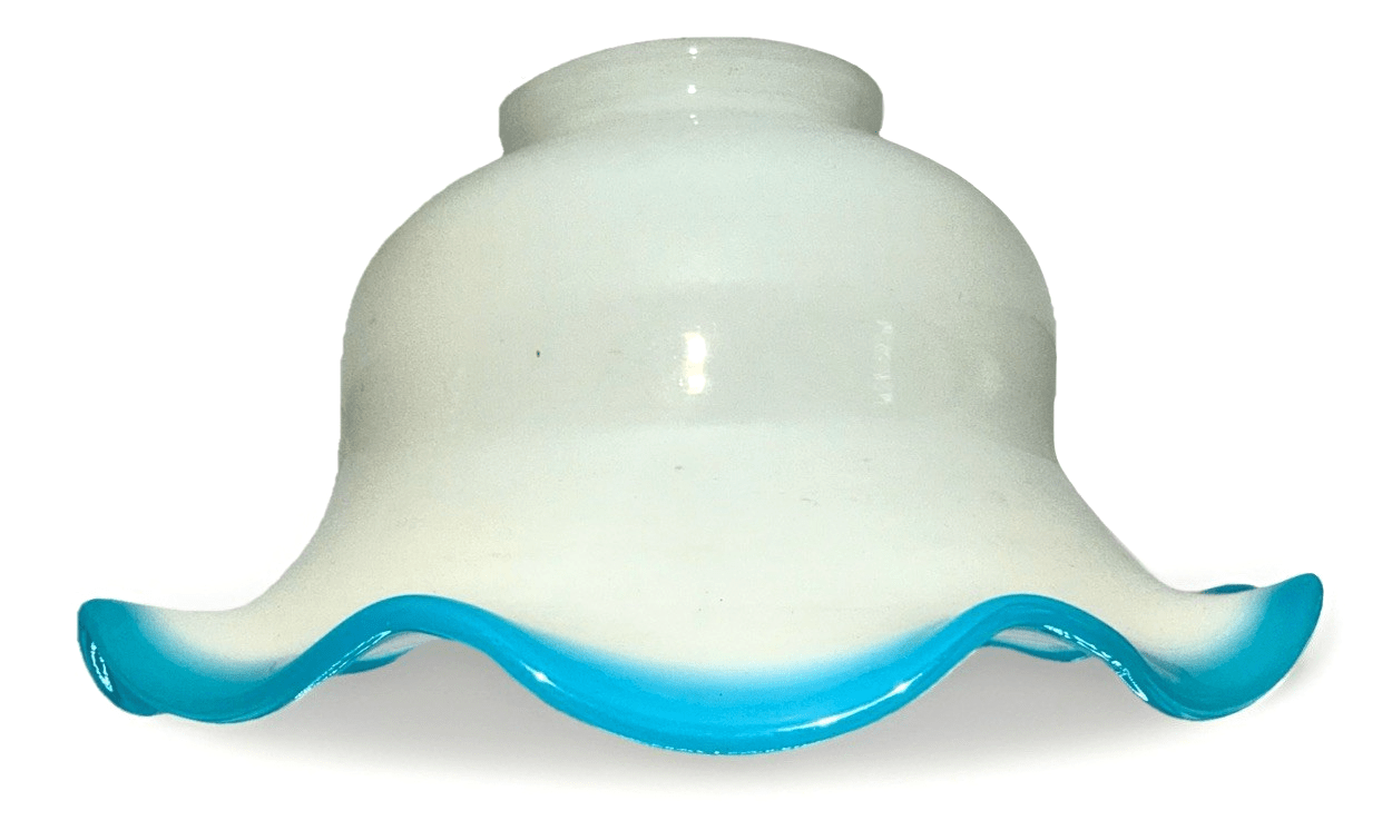 Opaque White Glass Lamp Shade Cased Turquoise Blue Ruffled 6 1/2" Outer Rim - AntiquesEtceteraOpaque White Glass Lamp Shade Cased Turquoise Blue Ruffled 6 1/2" Outer RimUnbrandedAntiquesEtcetera
