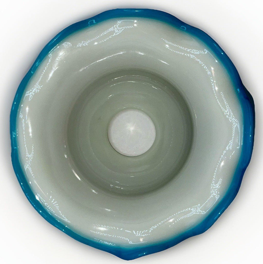 Opaque White Glass Lamp Shade Cased Turquoise Blue Ruffled 6 1/2" Outer Rim - AntiquesEtceteraOpaque White Glass Lamp Shade Cased Turquoise Blue Ruffled 6 1/2" Outer RimUnbrandedAntiquesEtcetera