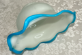Opaque White Glass Lamp Shade Cased Turquoise Blue Ruffled 6 1/2" Outer RimAntiquesEtcetera