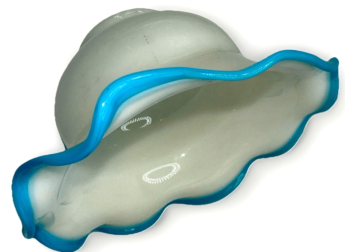 Opaque White Glass Lamp Shade Cased Turquoise Blue Ruffled 6 1/2" Outer Rim - AntiquesEtceteraOpaque White Glass Lamp Shade Cased Turquoise Blue Ruffled 6 1/2" Outer RimUnbrandedAntiquesEtcetera