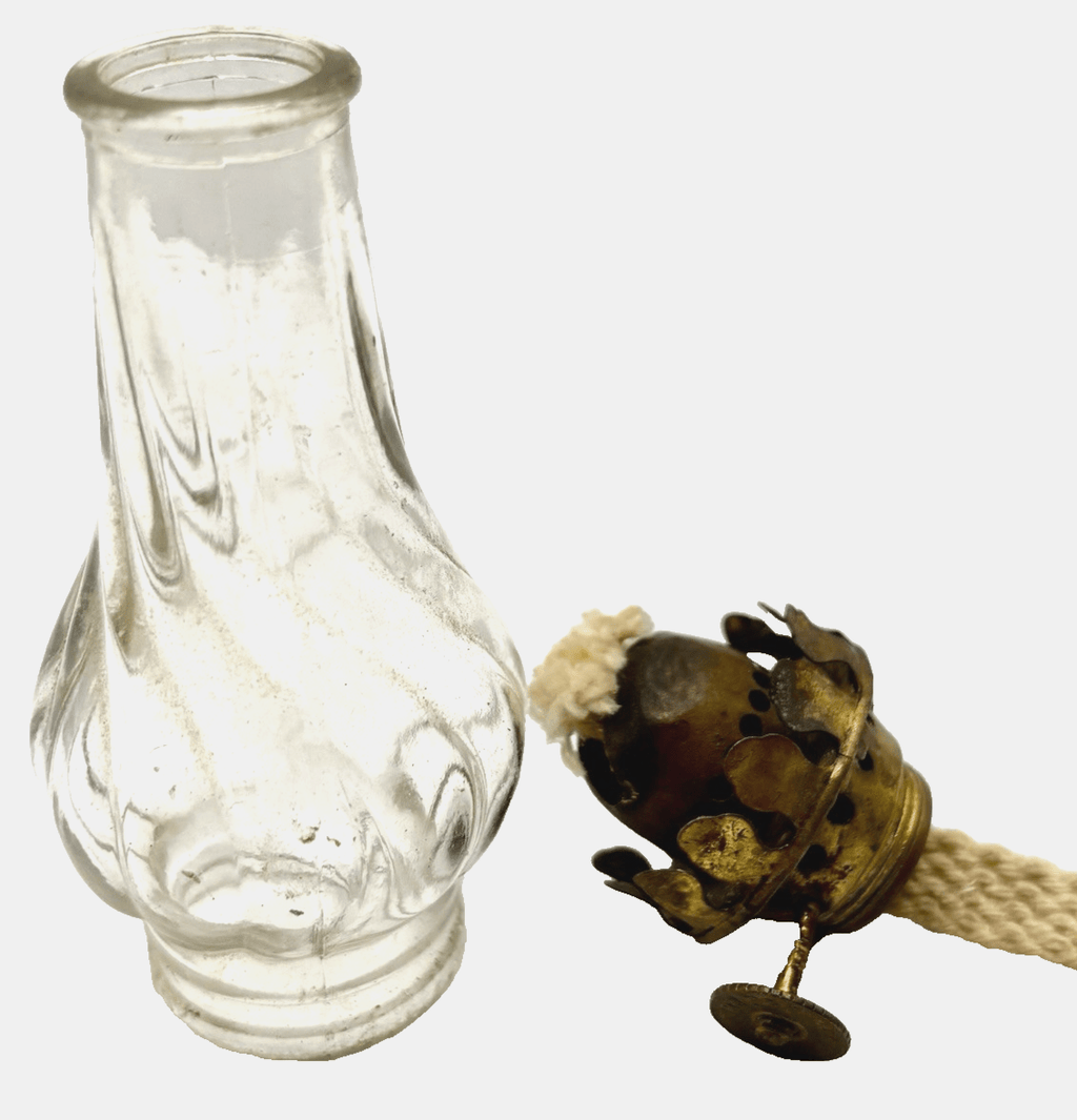 P&A 0 Acorn Kerosene Oil Lamp Burner, Wick w/ Glass Swirl Chimney - AntiquesEtceteraP&A 0 Acorn Kerosene Oil Lamp Burner, Wick w/ Glass Swirl ChimneyAcornAntiquesEtcetera