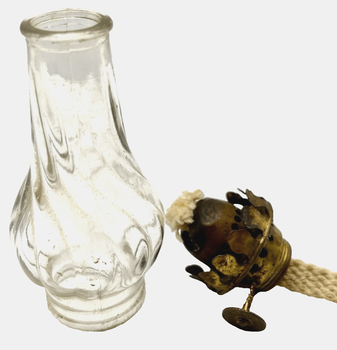 P&A 0 Acorn Kerosene Oil Lamp Burner, Wick w/ Glass Swirl Chimney - AntiquesEtceteraP&A 0 Acorn Kerosene Oil Lamp Burner, Wick w/ Glass Swirl ChimneyAcornAntiquesEtcetera