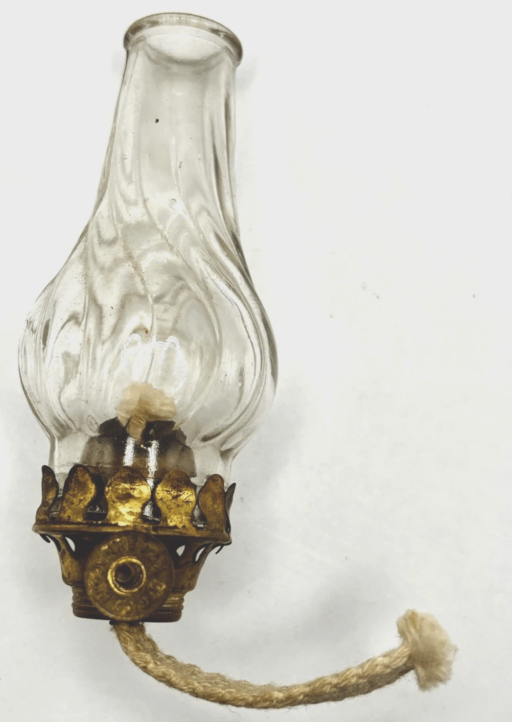 P&A 0 Acorn Kerosene Oil Lamp Burner, Wick w/ Glass Swirl Chimney - AntiquesEtceteraP&A 0 Acorn Kerosene Oil Lamp Burner, Wick w/ Glass Swirl ChimneyAcornAntiquesEtcetera