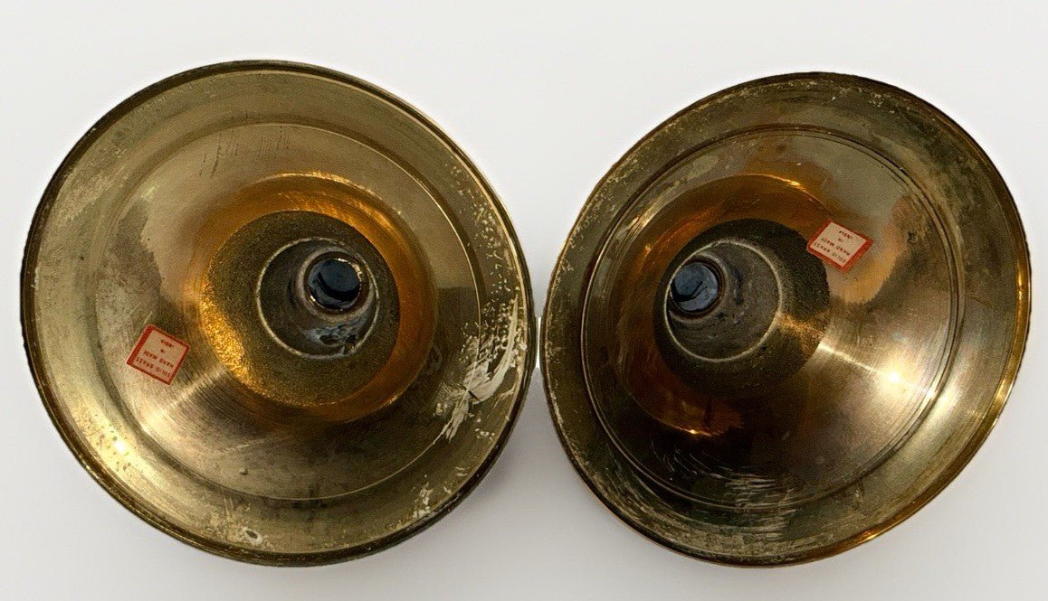 Pair 13" Brass Candlesticks Spiral Swirl Stem & Base w/ Hurricane Shade Fitter - AntiquesEtceteraPair 13" Brass Candlesticks Spiral Swirl Stem & Base w/ Hurricane Shade FitterUnbrandedAntiquesEtcetera
