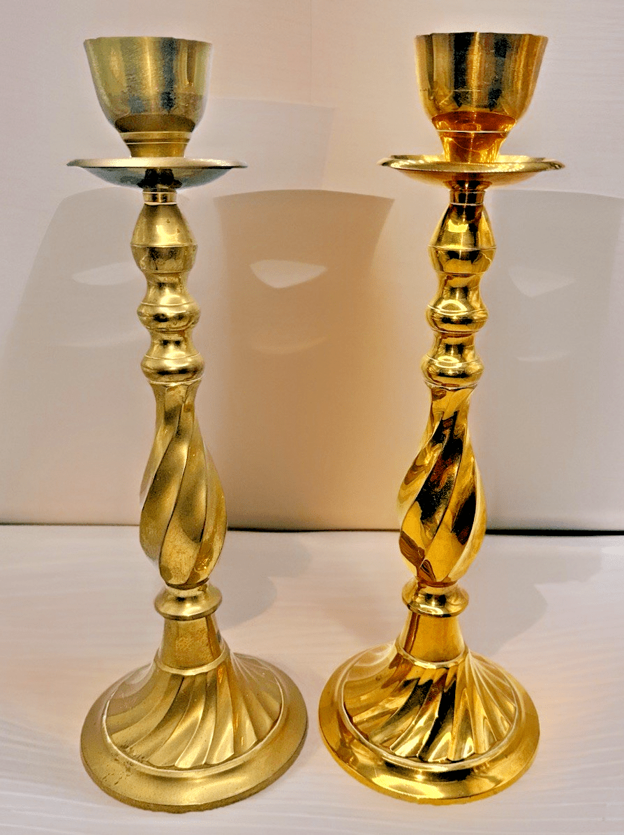 Pair 13" Brass Candlesticks Spiral Swirl Stem & Base w/ Hurricane Shade Fitter - AntiquesEtceteraPair 13" Brass Candlesticks Spiral Swirl Stem & Base w/ Hurricane Shade FitterUnbrandedAntiquesEtcetera