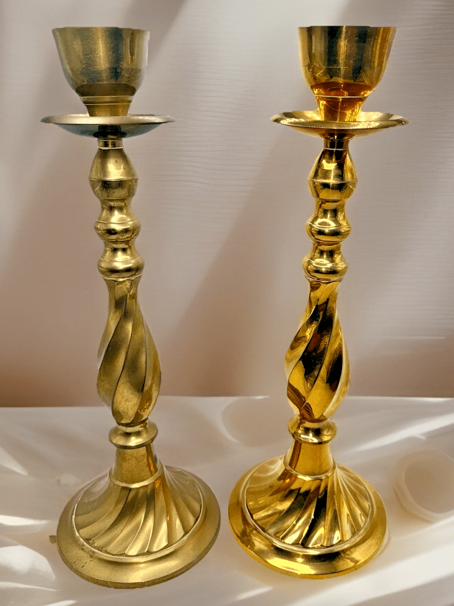 Pair 13" Brass Candlesticks Spiral Swirl Stem & Base w/ Hurricane Shade Fitter - AntiquesEtceteraPair 13" Brass Candlesticks Spiral Swirl Stem & Base w/ Hurricane Shade FitterUnbrandedAntiquesEtcetera