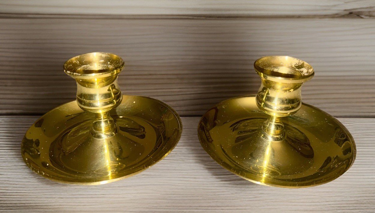 Pair Baldwin Brass 2 1/2 In. Candlestick Holders Vintage Beautiful Shine - AntiquesEtceteraPair Baldwin Brass 2 1/2 In. Candlestick Holders Vintage Beautiful ShineBALDWINAntiquesEtcetera