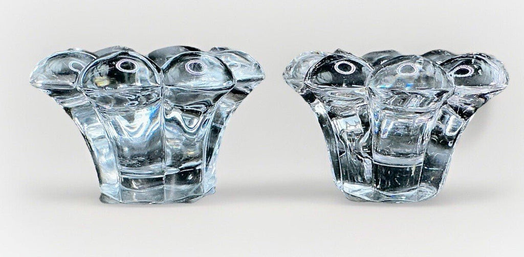 Pair Candle Holder Cups Thick Solid Glass 8 Petal Flower Shape - AntiquesEtceteraPair Candle Holder Cups Thick Solid Glass 8 Petal Flower ShapeUnmarkedAntiquesEtcetera
