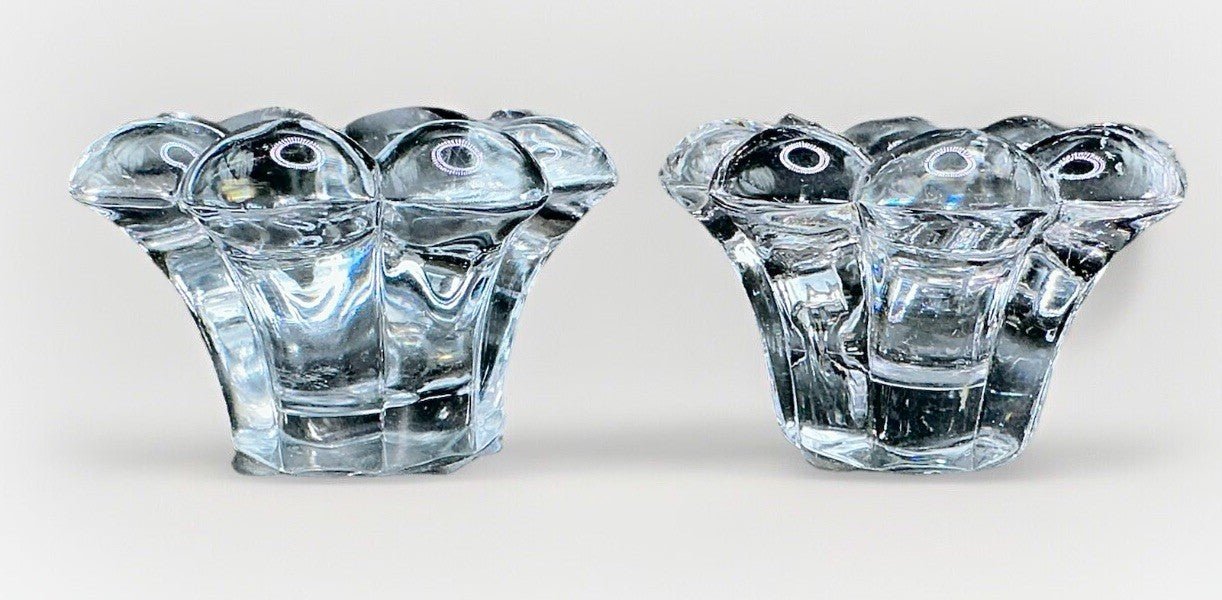 Pair Candle Holder Cups Thick Solid Glass 8 Petal Flower Shape - AntiquesEtceteraPair Candle Holder Cups Thick Solid Glass 8 Petal Flower ShapeUnmarkedAntiquesEtcetera