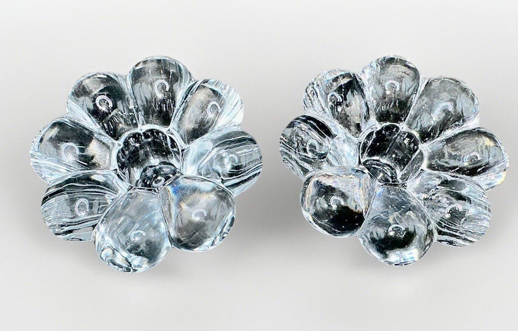 Pair Candle Holder Cups Thick Solid Glass 8 Petal Flower Shape - AntiquesEtceteraPair Candle Holder Cups Thick Solid Glass 8 Petal Flower ShapeUnmarkedAntiquesEtcetera