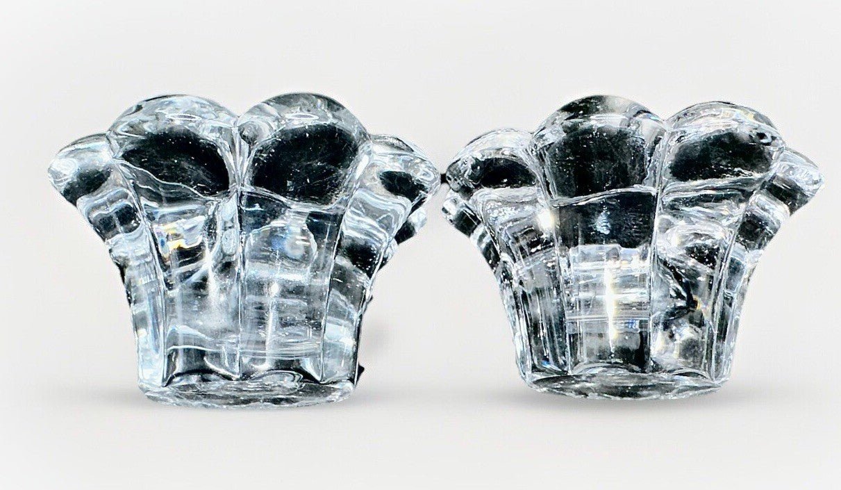Pair Candle Holder Cups Thick Solid Glass 8 Petal Flower Shape - AntiquesEtceteraPair Candle Holder Cups Thick Solid Glass 8 Petal Flower ShapeUnmarkedAntiquesEtcetera