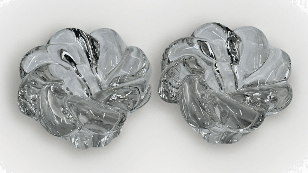 Pair Candle Holder Cups Thick Solid Glass Pinwheel Flower Shape - AntiquesEtceteraPair Candle Holder Cups Thick Solid Glass Pinwheel Flower ShapeUnmarkedAntiquesEtcetera