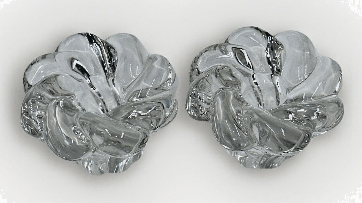 Pair Candle Holder Cups Thick Solid Glass Pinwheel Flower Shape - AntiquesEtceteraPair Candle Holder Cups Thick Solid Glass Pinwheel Flower ShapeUnmarkedAntiquesEtcetera