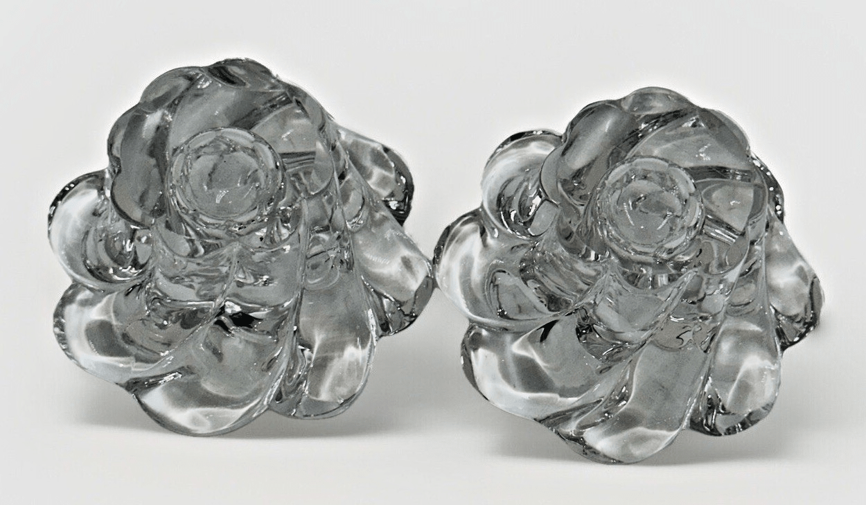 Pair Candle Holder Cups Thick Solid Glass Pinwheel Flower Shape - AntiquesEtceteraPair Candle Holder Cups Thick Solid Glass Pinwheel Flower ShapeUnmarkedAntiquesEtcetera