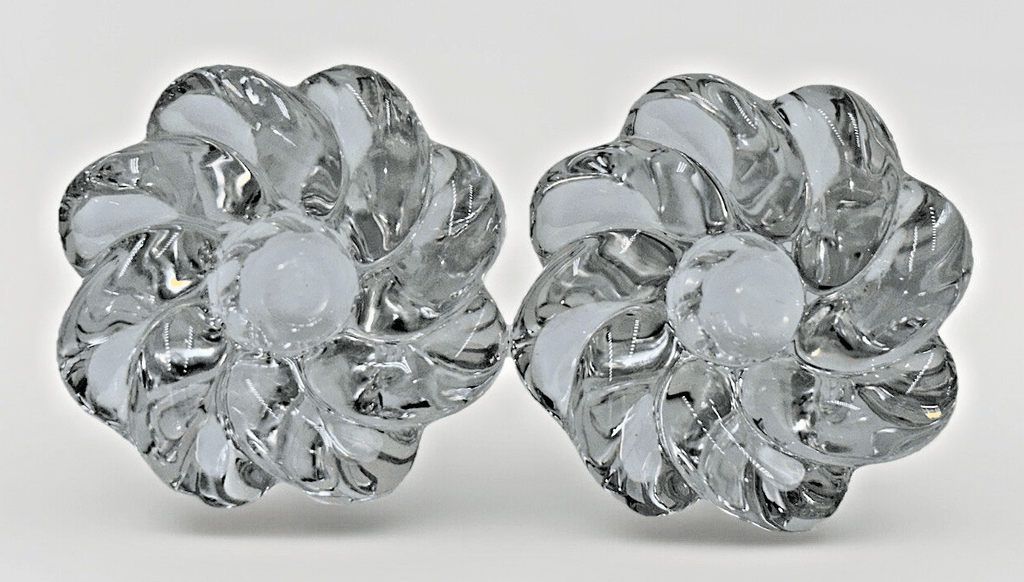 Pair Candle Holder Cups Thick Solid Glass Pinwheel Flower Shape - AntiquesEtceteraPair Candle Holder Cups Thick Solid Glass Pinwheel Flower ShapeUnmarkedAntiquesEtcetera