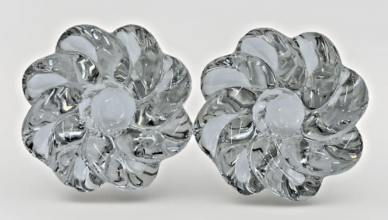 Pair Candle Holder Cups Thick Solid Glass Pinwheel Flower Shape - AntiquesEtceteraPair Candle Holder Cups Thick Solid Glass Pinwheel Flower ShapeUnmarkedAntiquesEtcetera