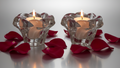 Pair Candle Holder Cups Thick Solid Glass Pinwheel Flower ShapeAntiquesEtcetera