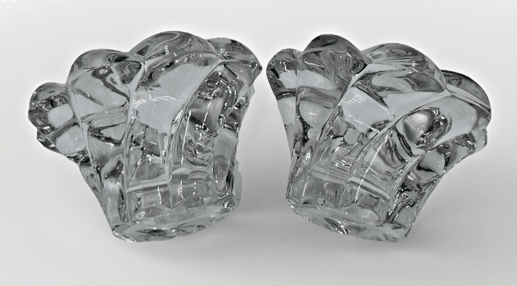 Pair Candle Holder Cups Thick Solid Glass Pinwheel Flower Shape - AntiquesEtceteraPair Candle Holder Cups Thick Solid Glass Pinwheel Flower ShapeUnmarkedAntiquesEtcetera