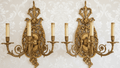 Pair Louis XV 3-Arm Wall Sconces Cast Brass French Provincial 20" x 16" WorkingAntiquesEtcetera