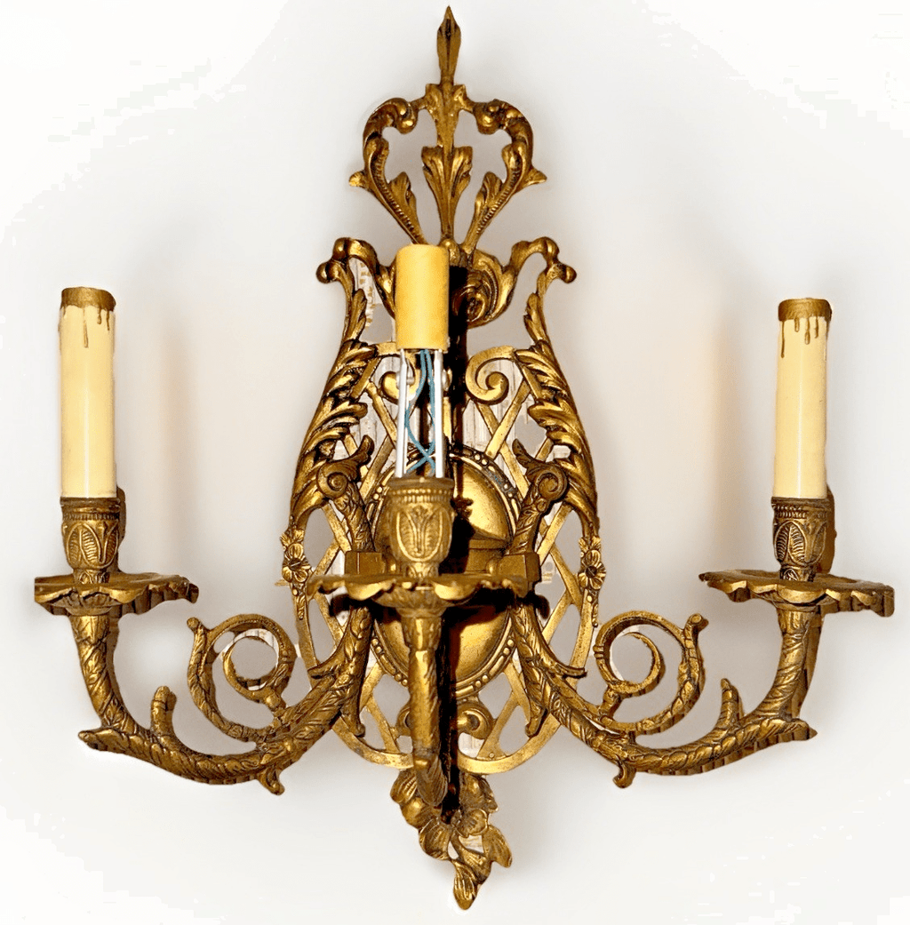 Pair Louis XV 3 - Arm Wall Sconces Cast Brass French Provincial 20" x 16" Working - AntiquesEtceteraPair Louis XV 3 - Arm Wall Sconces Cast Brass French Provincial 20" x 16" WorkingAntiquesEtceteraAntiquesEtcetera