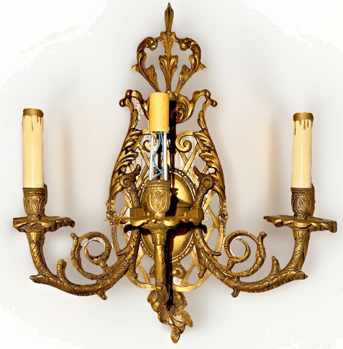 Pair Louis XV 3 - Arm Wall Sconces Cast Brass French Provincial 20" x 16" Working - AntiquesEtceteraPair Louis XV 3 - Arm Wall Sconces Cast Brass French Provincial 20" x 16" WorkingAntiquesEtceteraAntiquesEtcetera