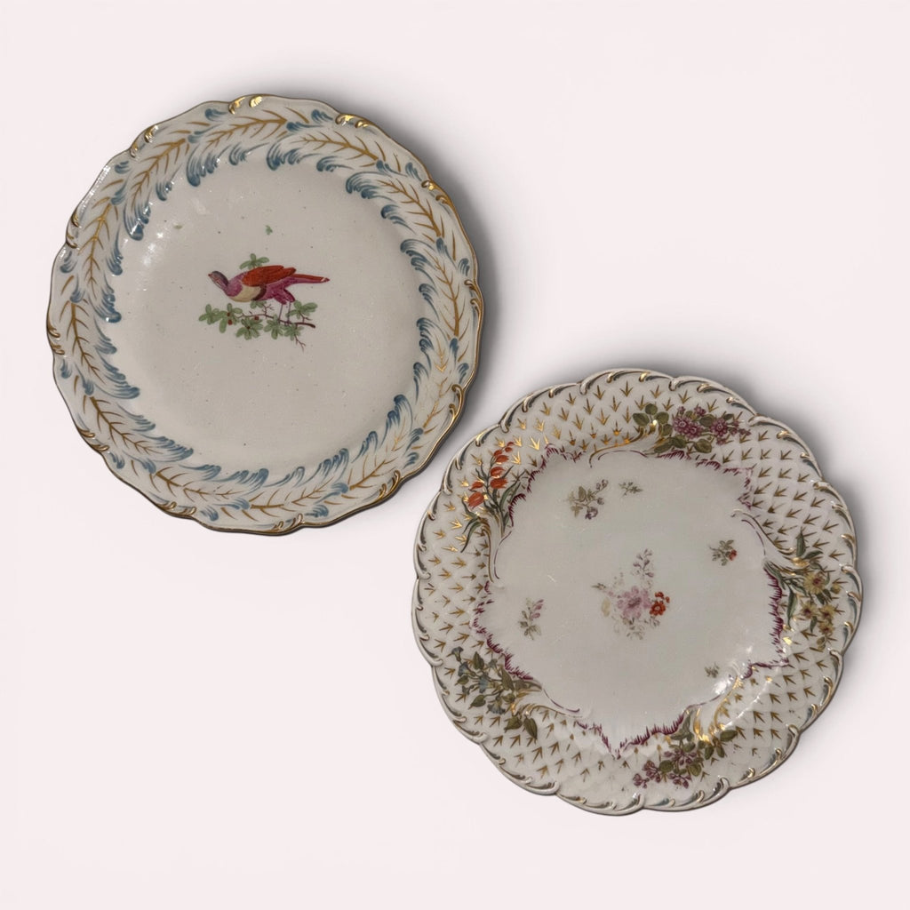 Pair of 18th Century Chelsea Porcelain Plates / Pheasant and Floral / No ChipsAntiquesEtcetera