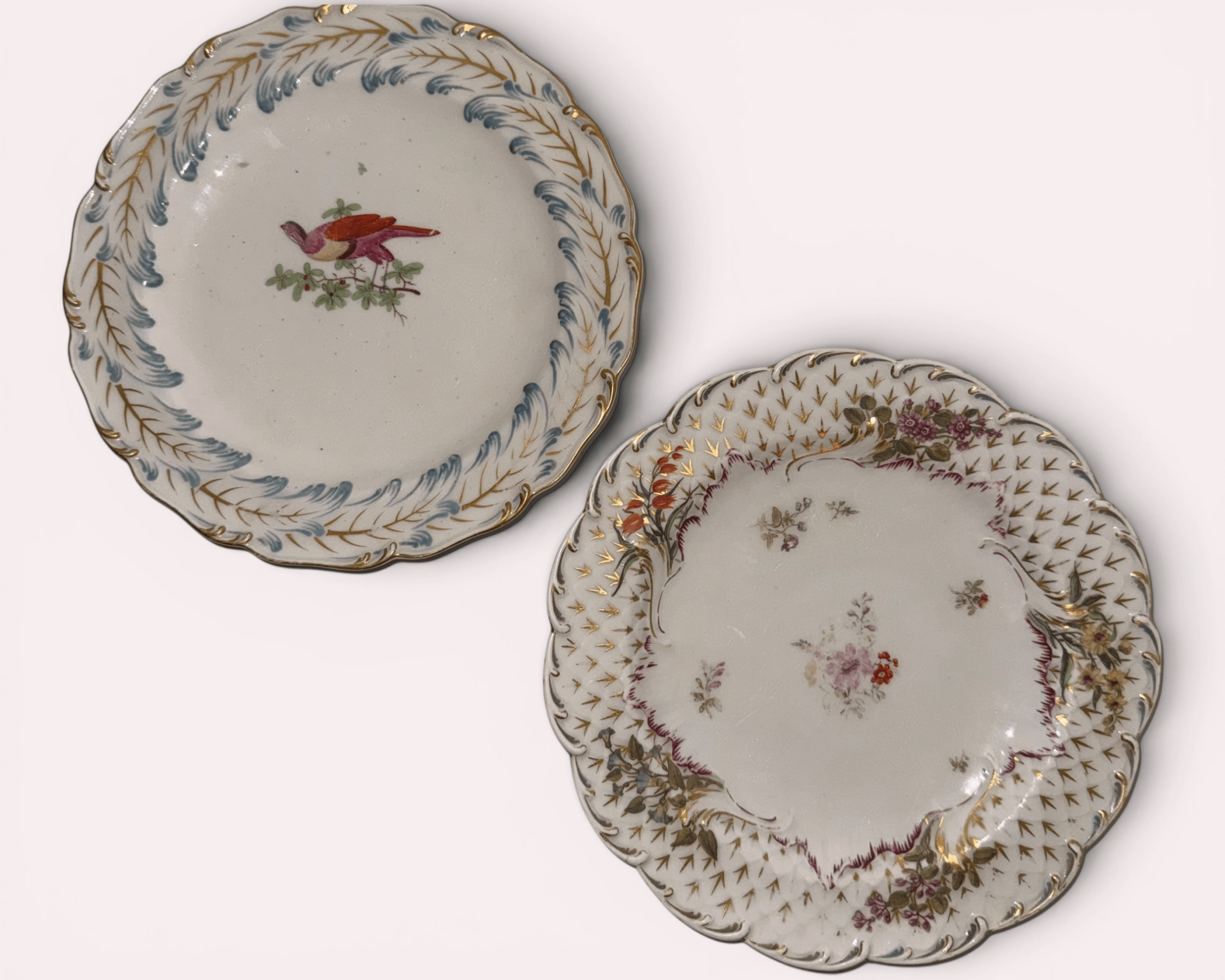 Pair of 18th Century Chelsea Porcelain Plates / Pheasant and Floral / No ChipsAntiquesEtcetera