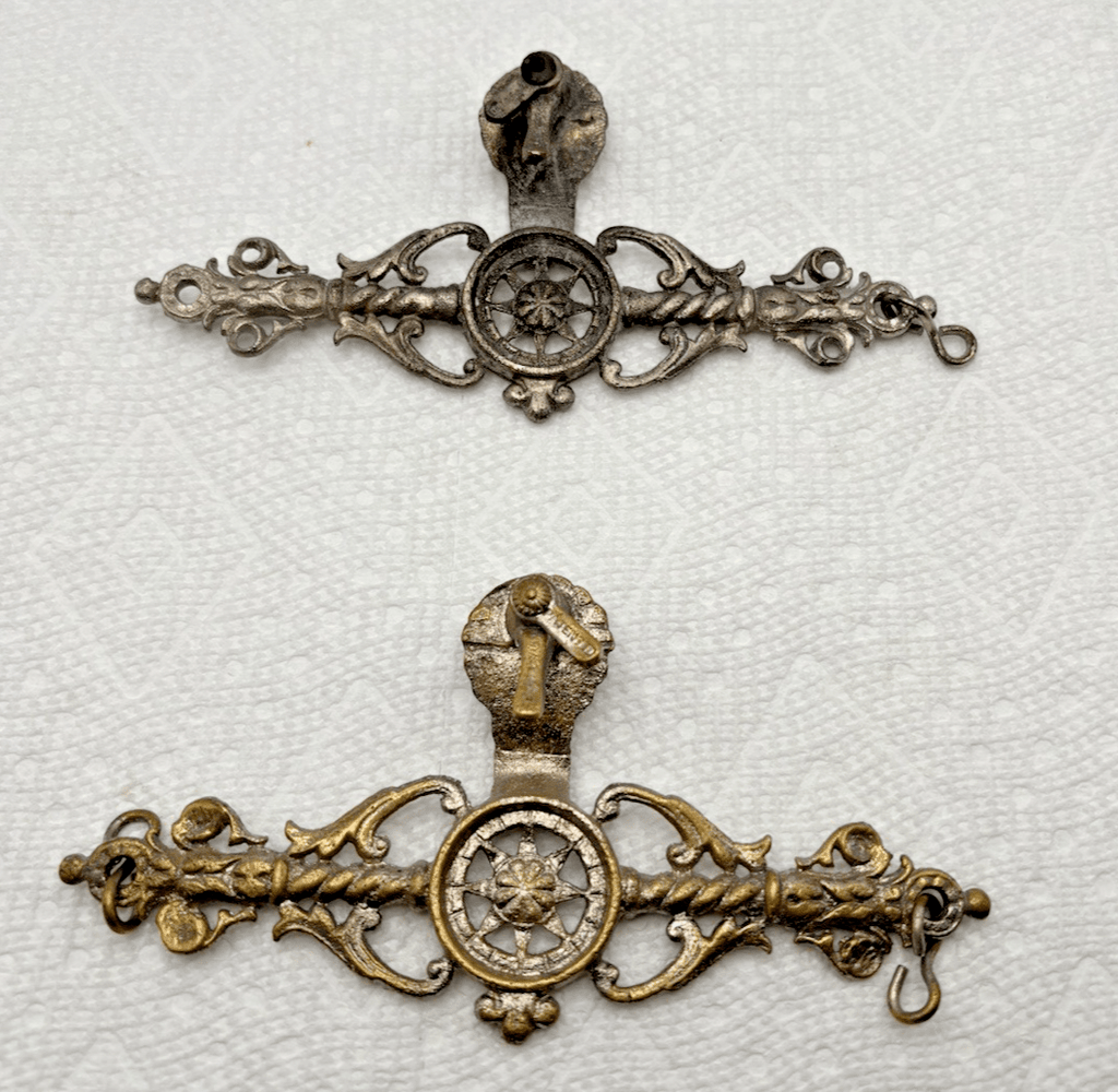 Pair of brass Hanging Kerosene Oil Lamp Pulleys and Hangers Painted Silver - AntiquesEtceteraPair of brass Hanging Kerosene Oil Lamp Pulleys and Hangers Painted SilverUnbrandedAntiquesEtcetera