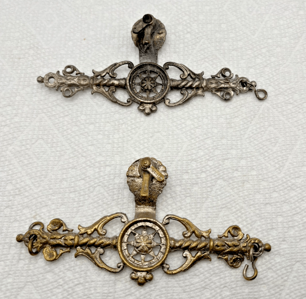 Pair of brass Hanging Kerosene Oil Lamp Pulleys and Hangers Painted Silver - AntiquesEtceteraPair of brass Hanging Kerosene Oil Lamp Pulleys and Hangers Painted SilverUnbrandedAntiquesEtcetera