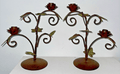 Pair of Wrought Iron Candelabras Each with 2 Rose Petaled Holders, Green Leaves - AntiquesEtceteraPair of Wrought Iron Candelabras Each with 2 Rose Petaled Holders, Green LeavesUnbrandedAntiquesEtcetera