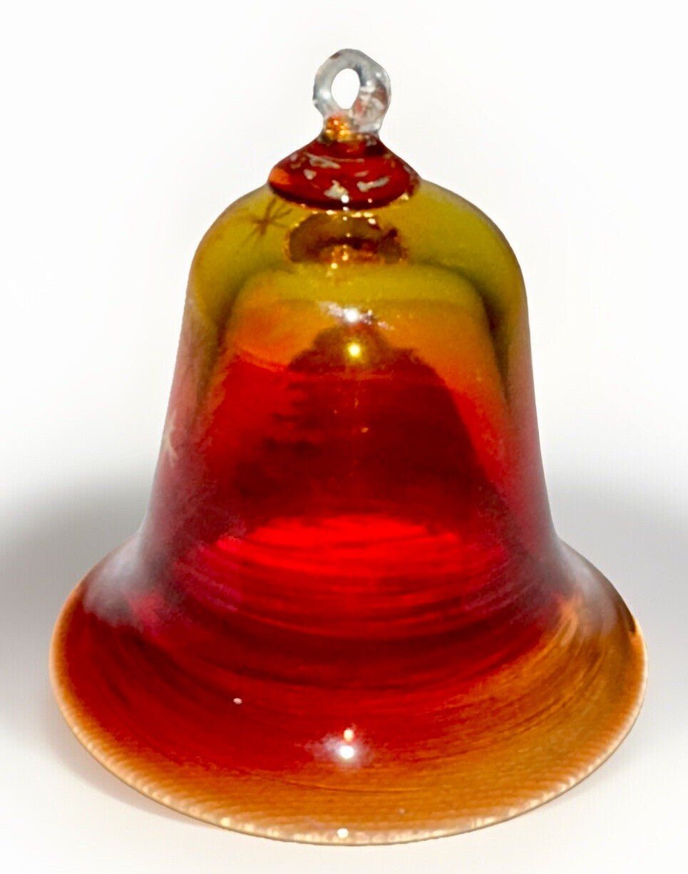 Pairpoint Bryden Amberina Glass Christmas Tree Bell Painted Enamel Starlit Night - AntiquesEtceteraPairpoint Bryden Amberina Glass Christmas Tree Bell Painted Enamel Starlit NightPairpointAntiquesEtcetera