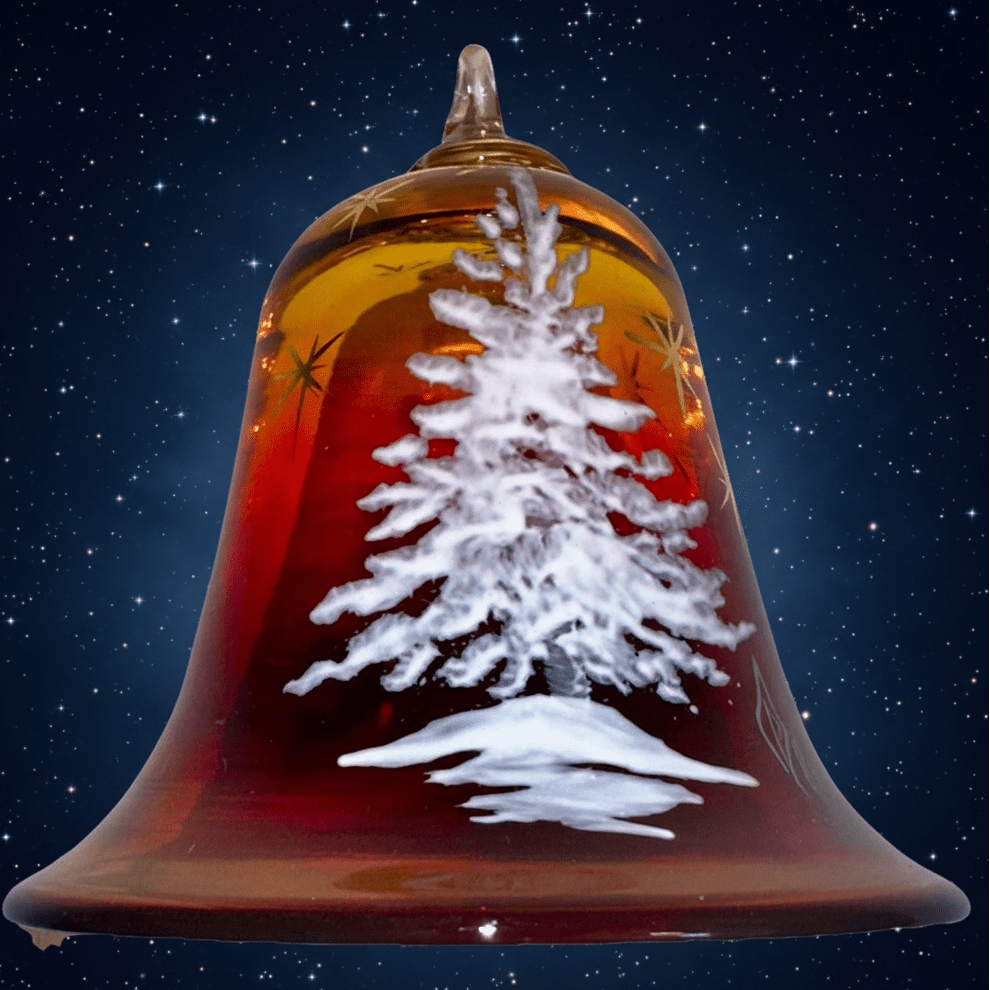 Pairpoint Bryden Amberina Glass Christmas Tree Bell Painted Enamel Starlit NightAntiquesEtcetera