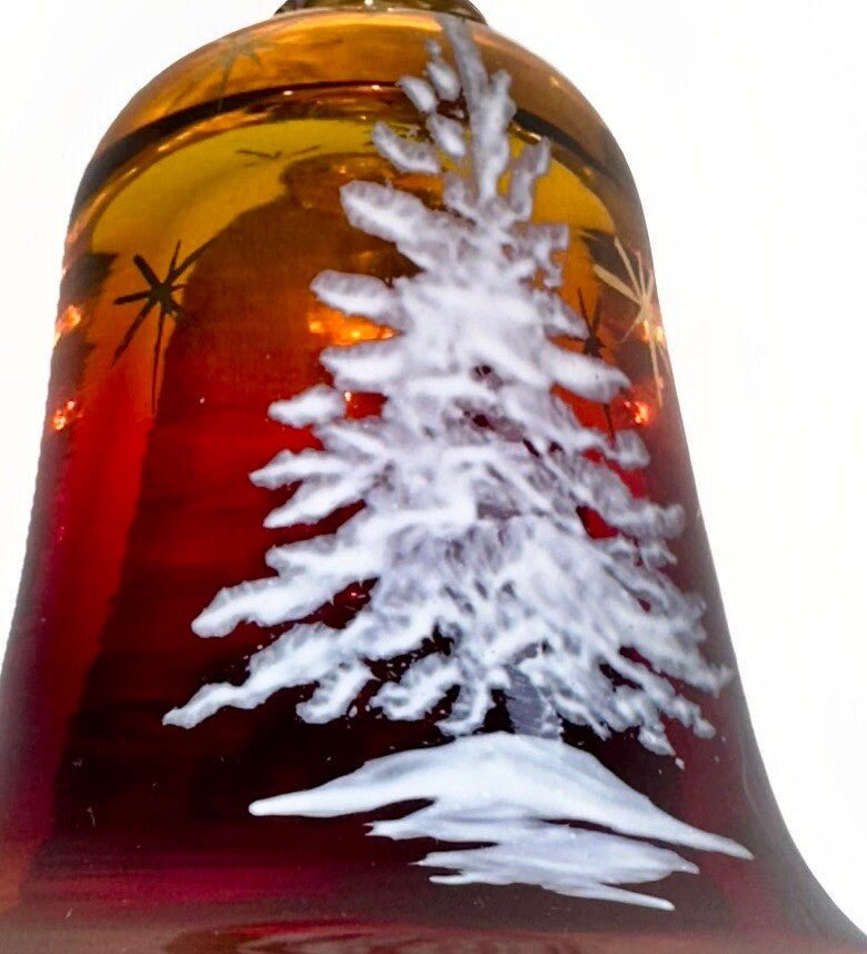 Pairpoint Bryden Amberina Glass Christmas Tree Bell Painted Enamel Starlit Night - AntiquesEtceteraPairpoint Bryden Amberina Glass Christmas Tree Bell Painted Enamel Starlit NightPairpointAntiquesEtcetera
