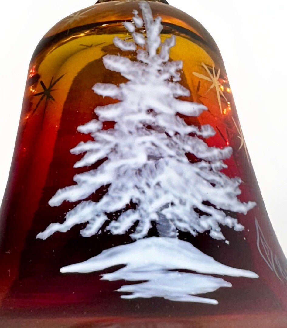 Pairpoint Bryden Amberina Glass Christmas Tree Bell Painted Enamel Starlit Night - AntiquesEtceteraPairpoint Bryden Amberina Glass Christmas Tree Bell Painted Enamel Starlit NightPairpointAntiquesEtcetera