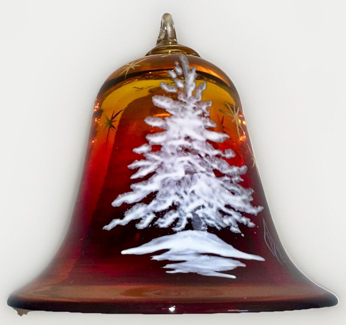 Pairpoint Bryden Amberina Glass Christmas Tree Bell Painted Enamel Starlit Night - AntiquesEtceteraPairpoint Bryden Amberina Glass Christmas Tree Bell Painted Enamel Starlit NightPairpointAntiquesEtcetera