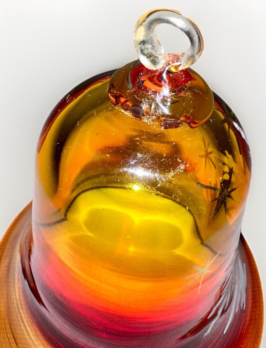 Pairpoint Bryden Amberina Glass Christmas Tree Bell Painted Enamel Starlit Night - AntiquesEtceteraPairpoint Bryden Amberina Glass Christmas Tree Bell Painted Enamel Starlit NightPairpointAntiquesEtcetera