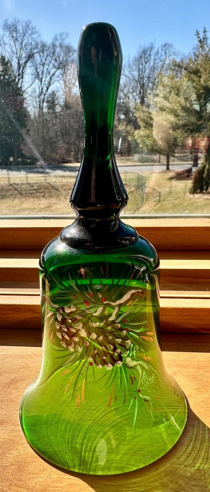 Pairpoint Bryden Hand Painted Christmas Bell Enamel Signed "P" '89 Emerald Green - AntiquesEtceteraPairpoint Bryden Hand Painted Christmas Bell Enamel Signed "P" '89 Emerald GreenPairpointAntiquesEtcetera