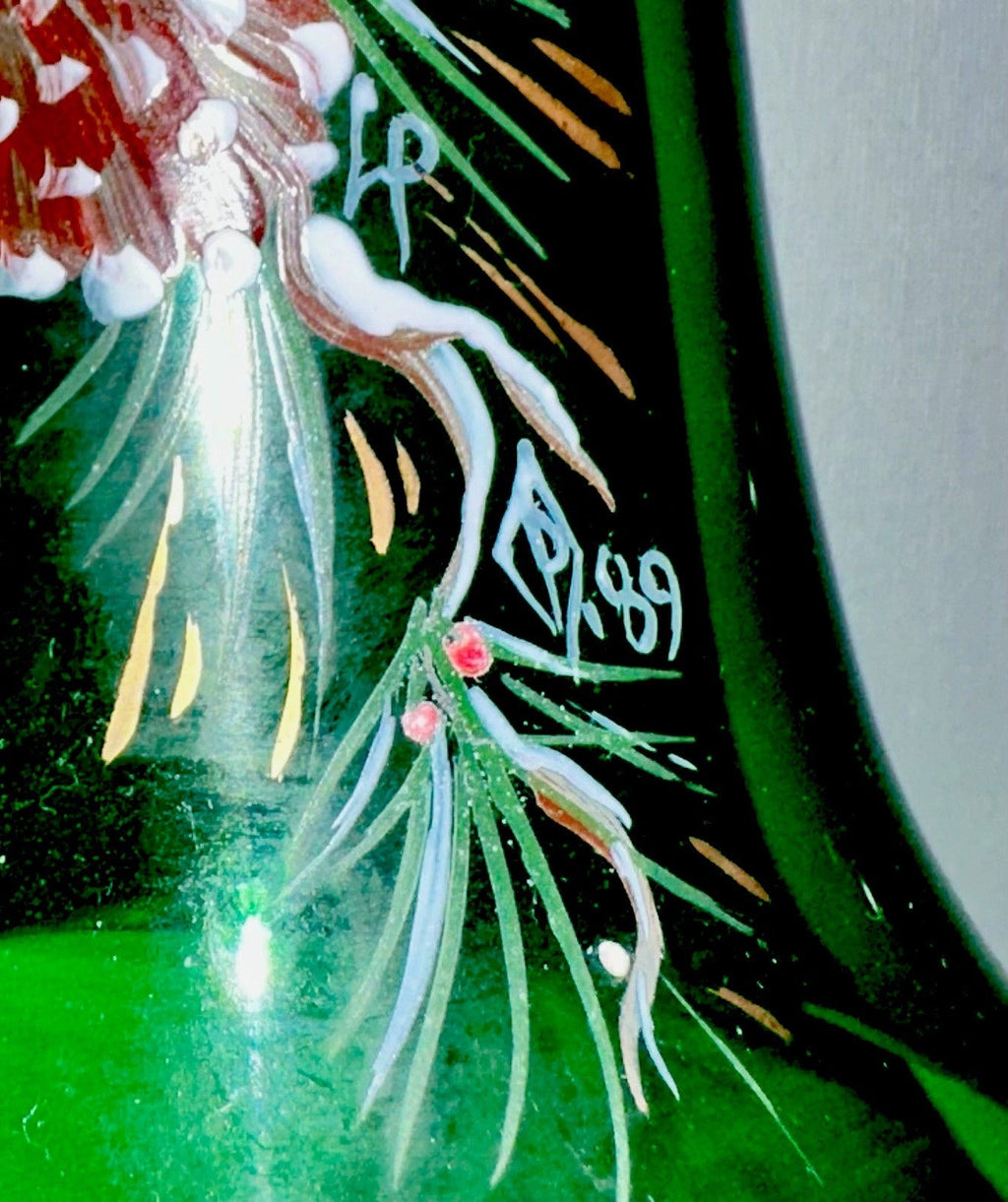 Pairpoint Bryden Hand Painted Christmas Bell Enamel Signed "P" '89 Emerald Green - AntiquesEtceteraPairpoint Bryden Hand Painted Christmas Bell Enamel Signed "P" '89 Emerald GreenPairpointAntiquesEtcetera
