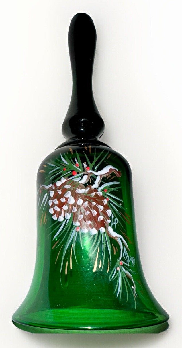 Pairpoint Bryden Hand Painted Christmas Bell Enamel Signed "P" '89 Emerald Green - AntiquesEtceteraPairpoint Bryden Hand Painted Christmas Bell Enamel Signed "P" '89 Emerald GreenPairpointAntiquesEtcetera