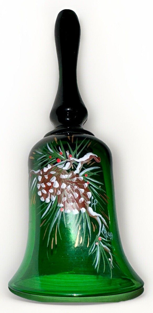 Pairpoint Bryden Hand Painted Christmas Bell Enamel Signed "P" '89 Emerald Green - AntiquesEtceteraPairpoint Bryden Hand Painted Christmas Bell Enamel Signed "P" '89 Emerald GreenPairpointAntiquesEtcetera