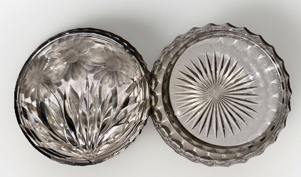Pairpoint Daisy & Butterfly Dresser Box American Brilliant Cut Glass Pattern 539 - AntiquesEtceteraPairpoint Daisy & Butterfly Dresser Box American Brilliant Cut Glass Pattern 539AntiquesEtceteraAntiquesEtcetera