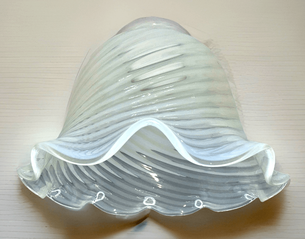 Pearly Opalescent Glass Lamp Shade Frilly Ruffled Rim 5" Diameter 2 1/4" Rim - AntiquesEtceteraPearly Opalescent Glass Lamp Shade Frilly Ruffled Rim 5" Diameter 2 1/4" RimUnbrandedAntiquesEtcetera