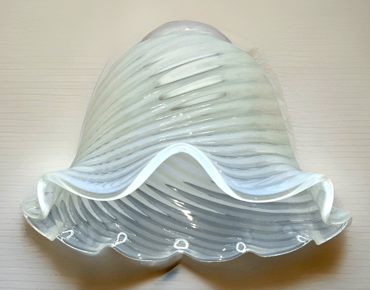 Pearly Opalescent Glass Lamp Shade Frilly Ruffled Rim 5" Diameter 2 1/4" Rim - AntiquesEtceteraPearly Opalescent Glass Lamp Shade Frilly Ruffled Rim 5" Diameter 2 1/4" RimUnbrandedAntiquesEtcetera