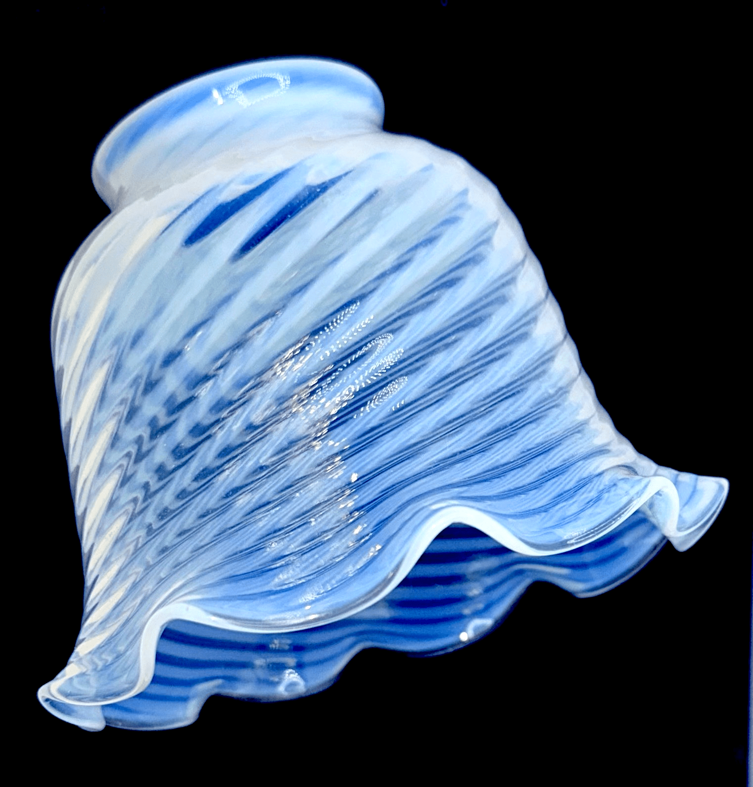 Pearly Opalescent Glass Lamp Shade Frilly Ruffled Rim 5" Diameter 2 1/4" Rim - AntiquesEtceteraPearly Opalescent Glass Lamp Shade Frilly Ruffled Rim 5" Diameter 2 1/4" RimUnbrandedAntiquesEtcetera