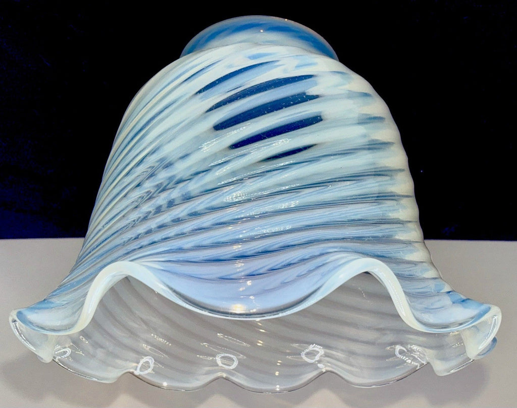 Pearly Opalescent Glass Lamp Shade Frilly Ruffled Rim 5" Diameter 2 1/4" Rim - AntiquesEtceteraPearly Opalescent Glass Lamp Shade Frilly Ruffled Rim 5" Diameter 2 1/4" RimUnbrandedAntiquesEtcetera