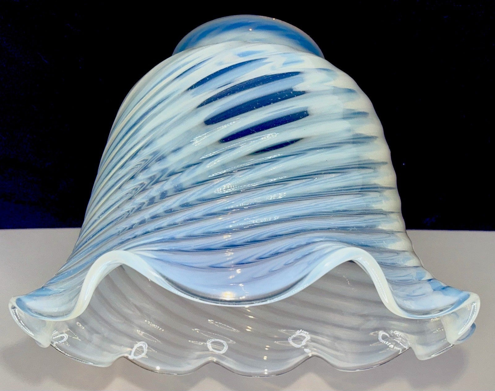Pearly Opalescent Glass Lamp Shade Frilly Ruffled Rim 5" Diameter 2 1/4" Rim - AntiquesEtceteraPearly Opalescent Glass Lamp Shade Frilly Ruffled Rim 5" Diameter 2 1/4" RimUnbrandedAntiquesEtcetera
